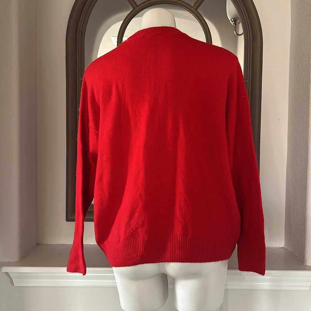 Vince Camuto Cozy Long Sleeve Extend Shoulder Sweater, Bright Cherry Size S NWT