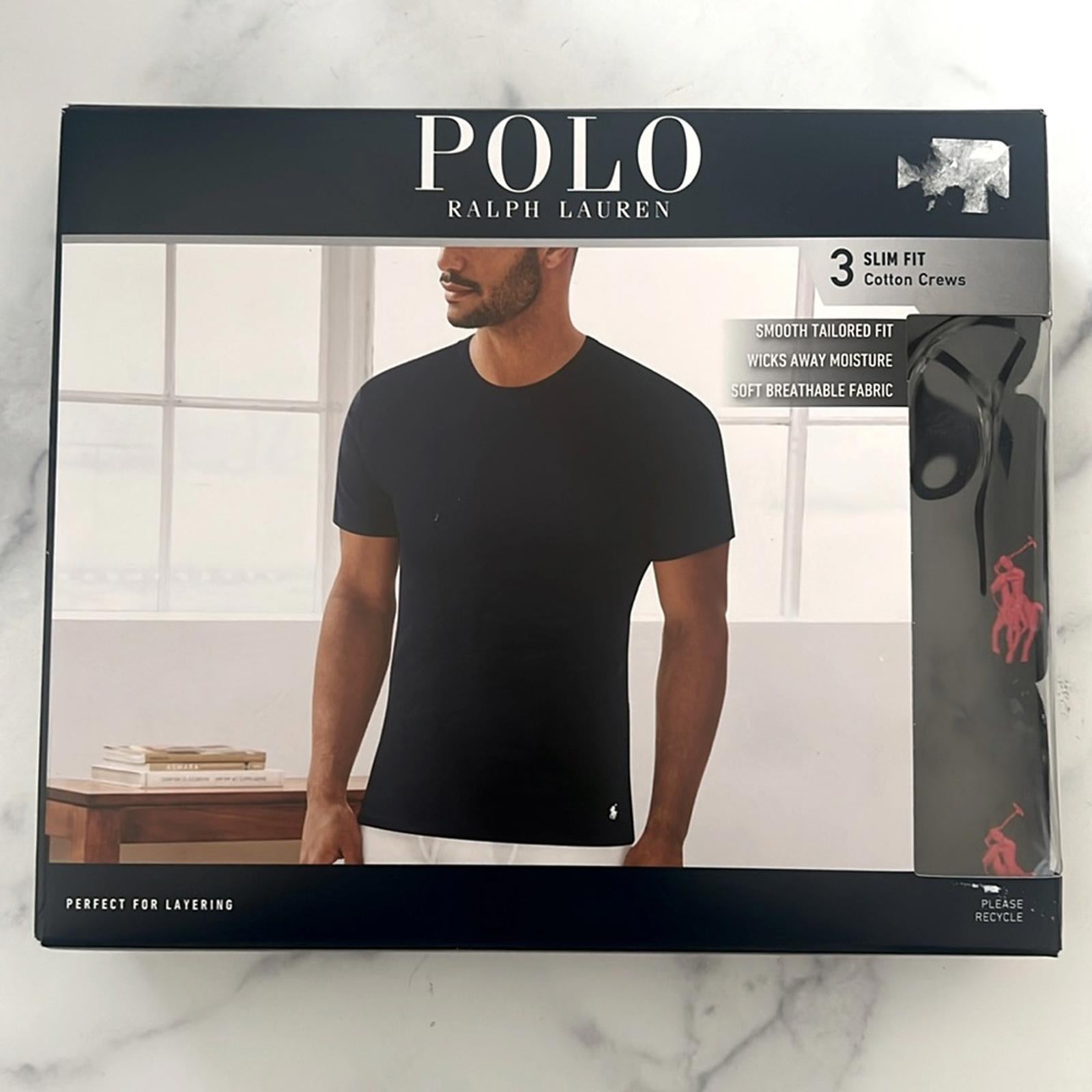 3-Pack Polo Ralph Lauren Black Crew Neck T-Shirts, Size M New in Box