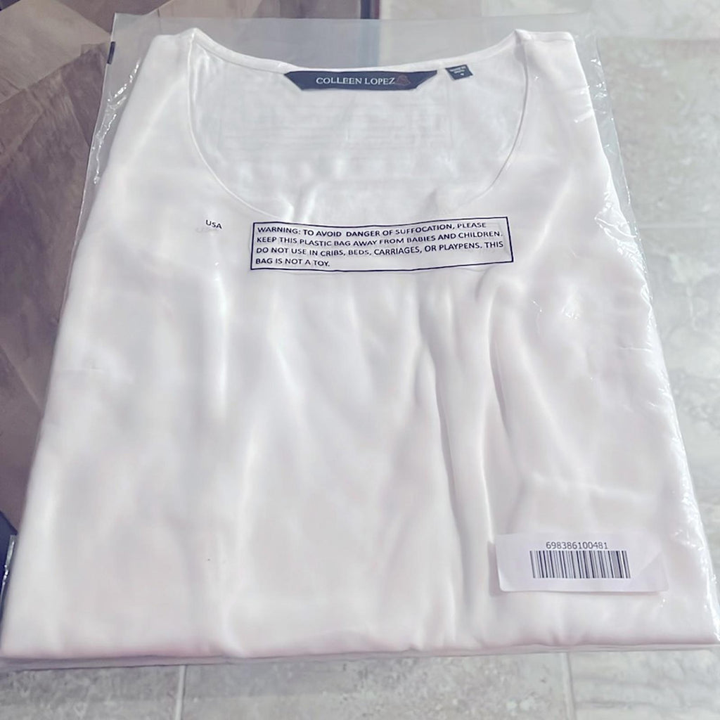 Colleen Lopez Scoop Neck Tank Top in White, Size S, New w/Tag