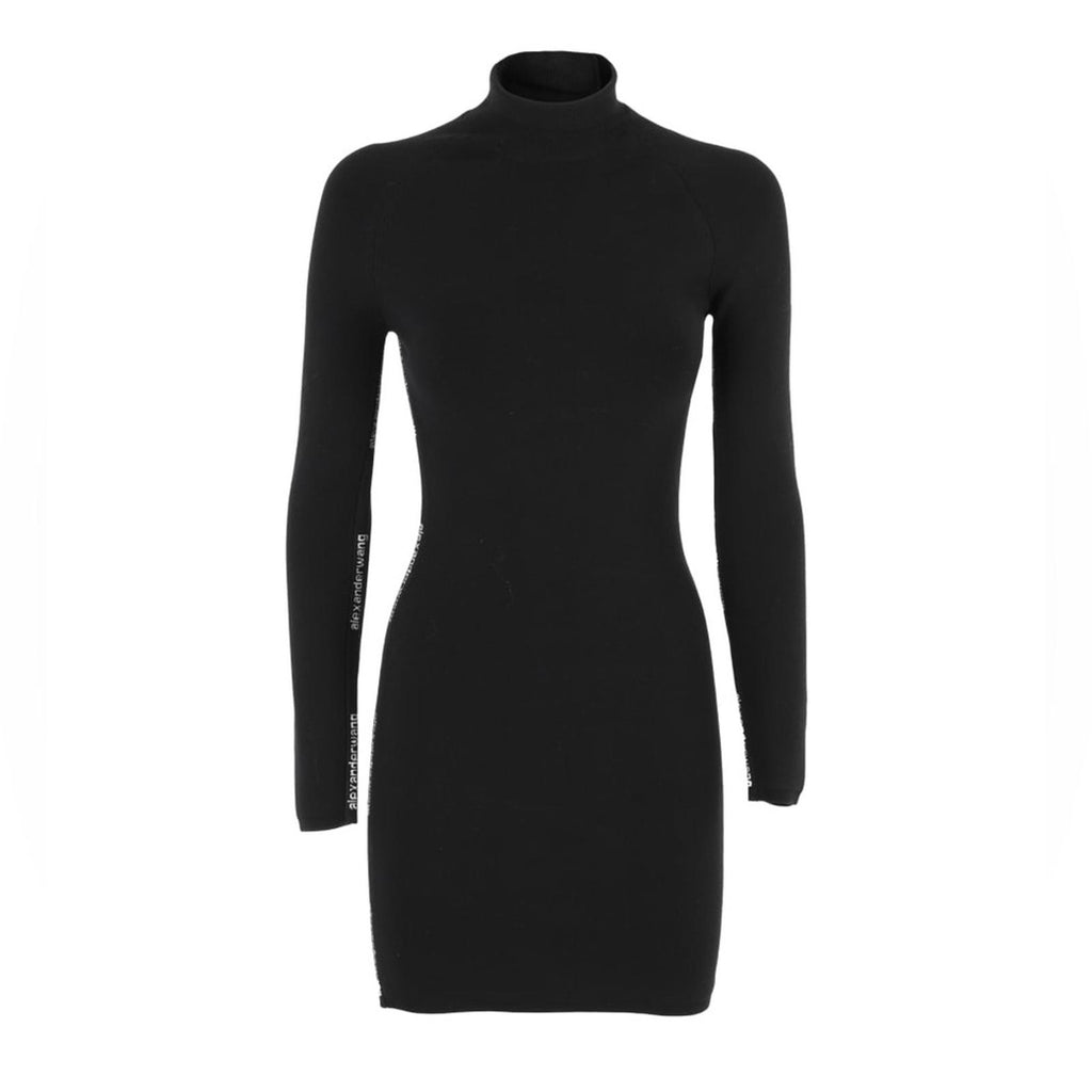 Alexander Wang Bodycon LS Turtleneck Dress w/Logo Jacquard Trim Size L NEW wTag