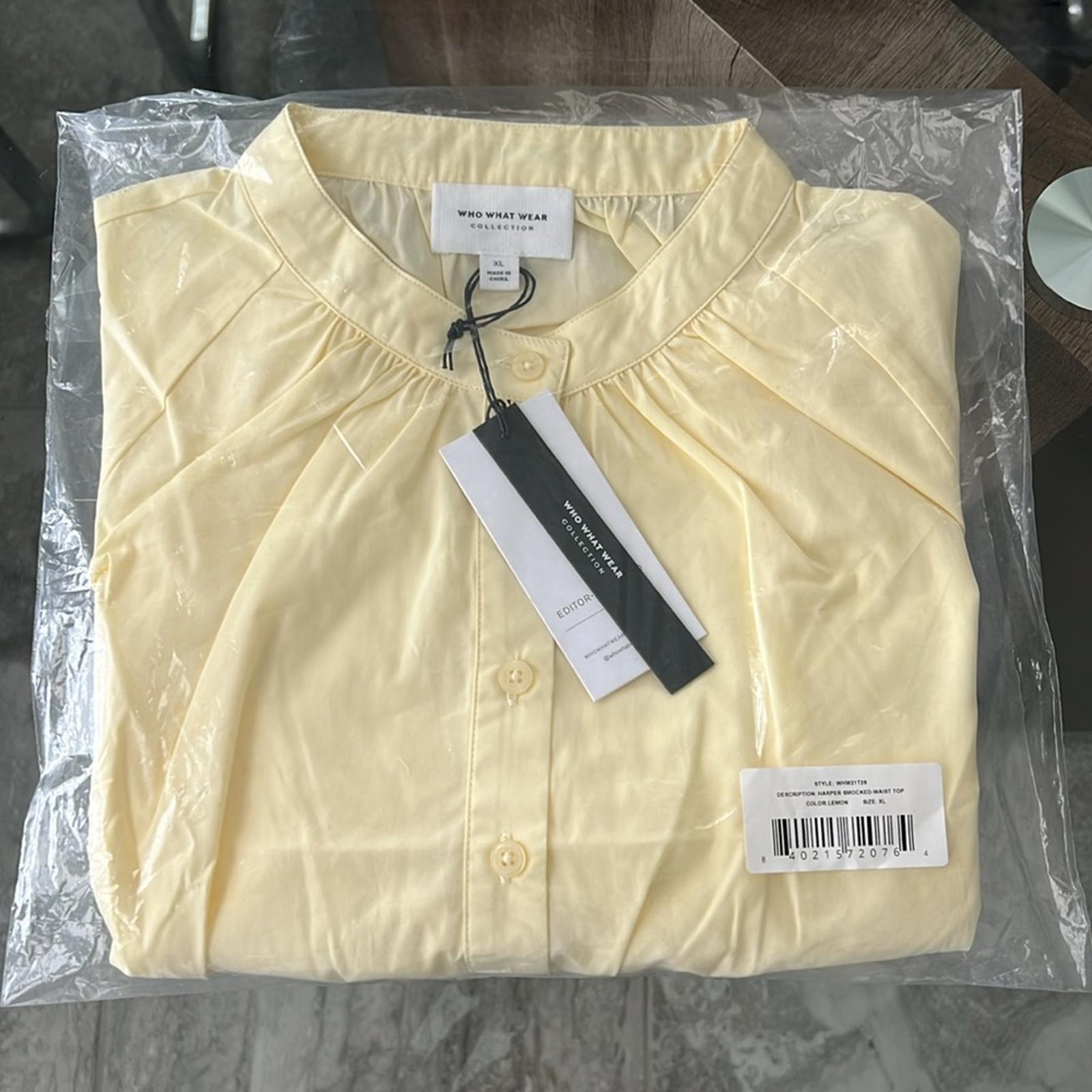 WhoWhatWear HARPER Smocked-Waist Top in Lemon New w/Tag Retail $115