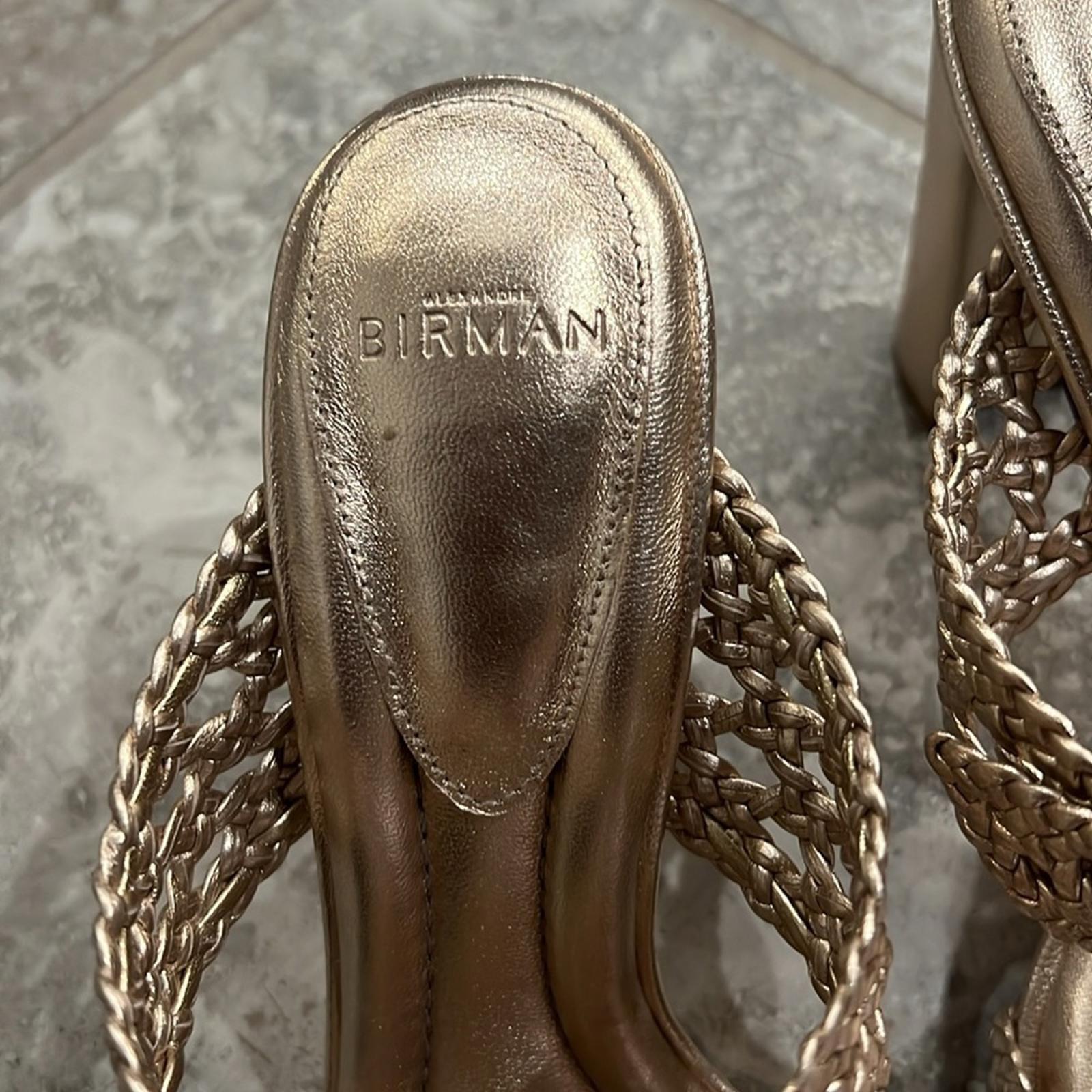 Alexandre Birman Clarita Braided Block Heel Sandals, Golden Size 37.5 NEW $795