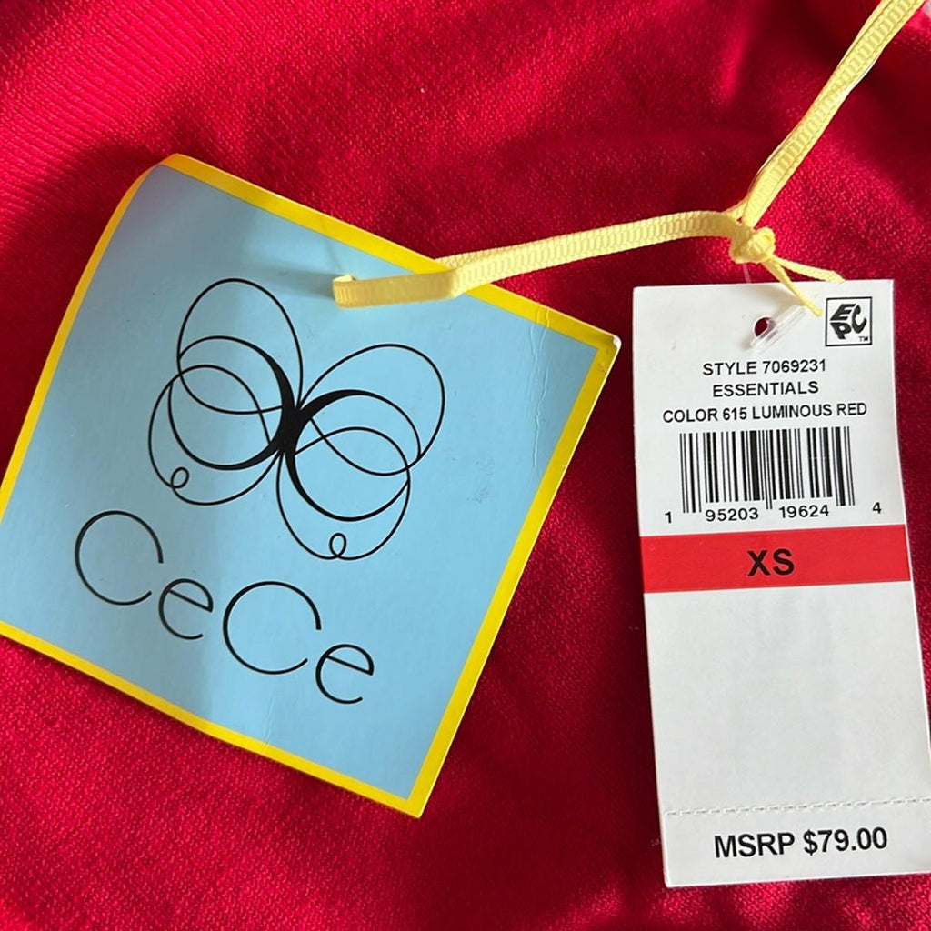 CeCe Clip Dot Sleeve Crewneck Sweater in Red, New w/Tag