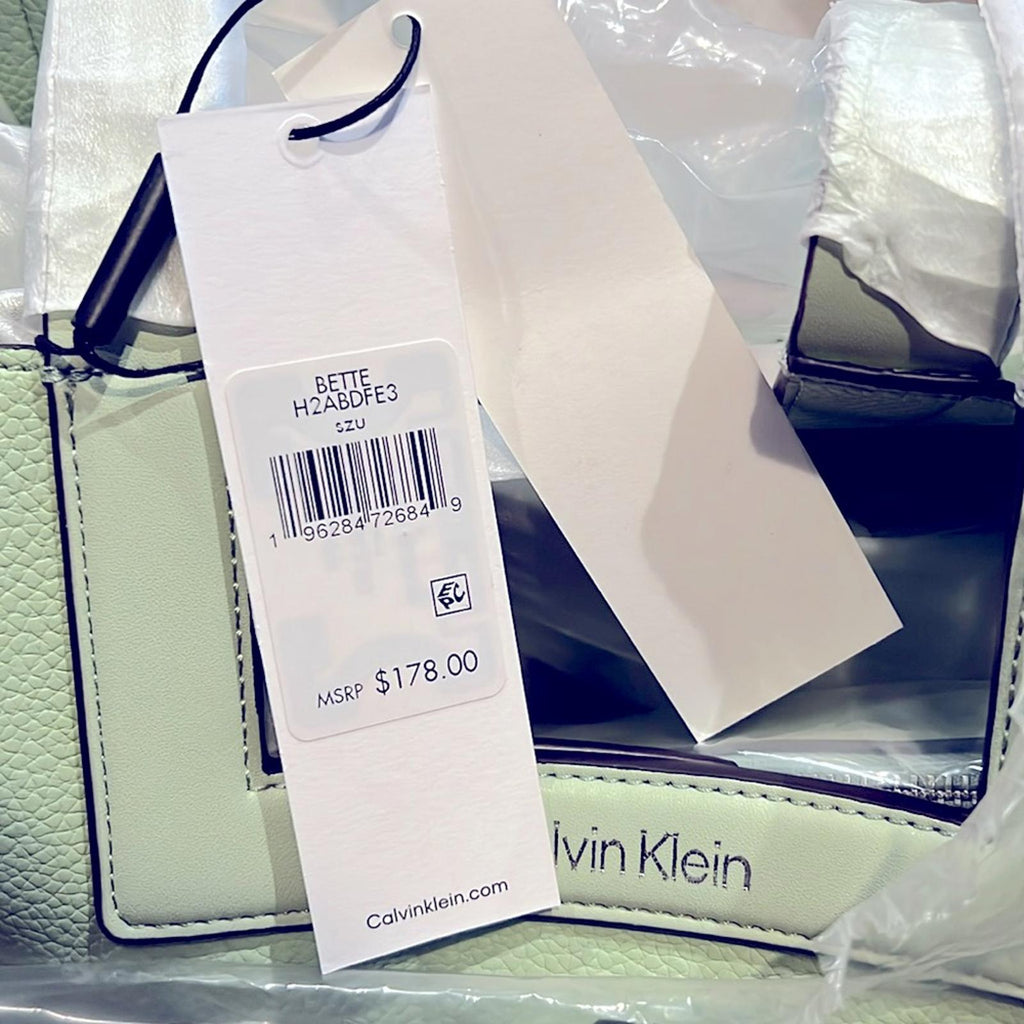 NEW Calvin Klein Bette XL Tote Crossbody Set Green, Vegan Shoulder Bag Duo $178