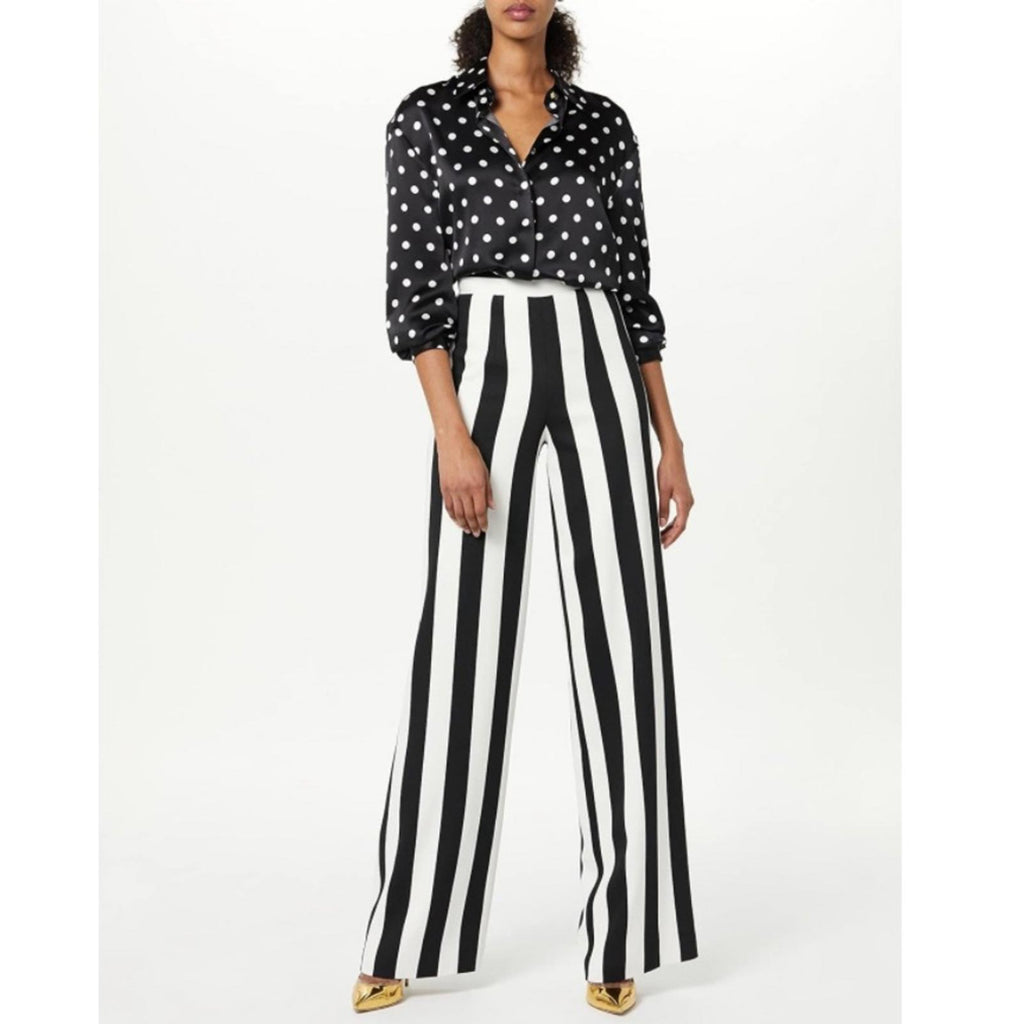 Sergio Hudson Polka Dot Silk Charmeuse Button-Up Blouse, Black/White XL NWT $795