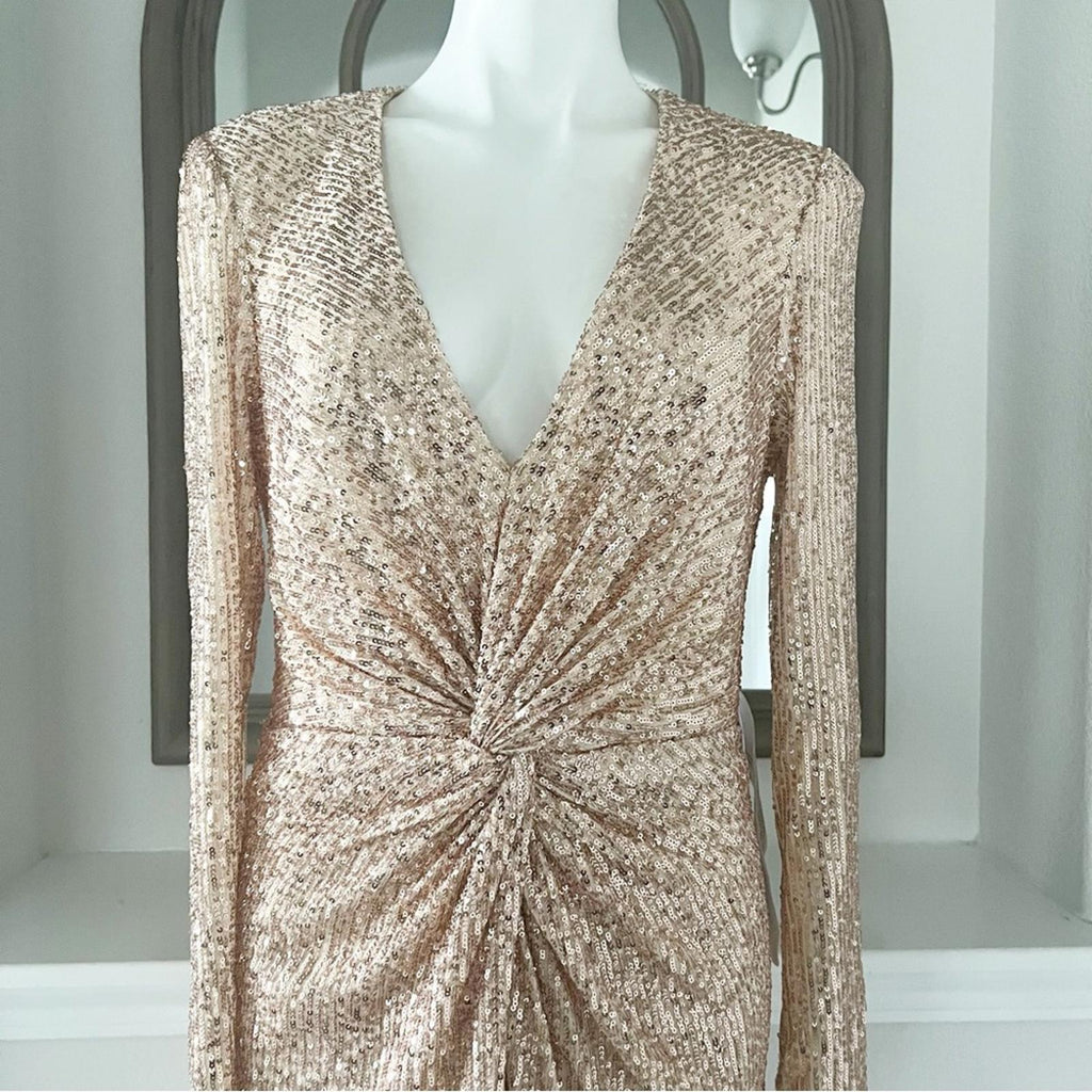 Mac Duggal IEENA Sequined High Low Dress, Rose Gold, Size 12 New w/Tag $348