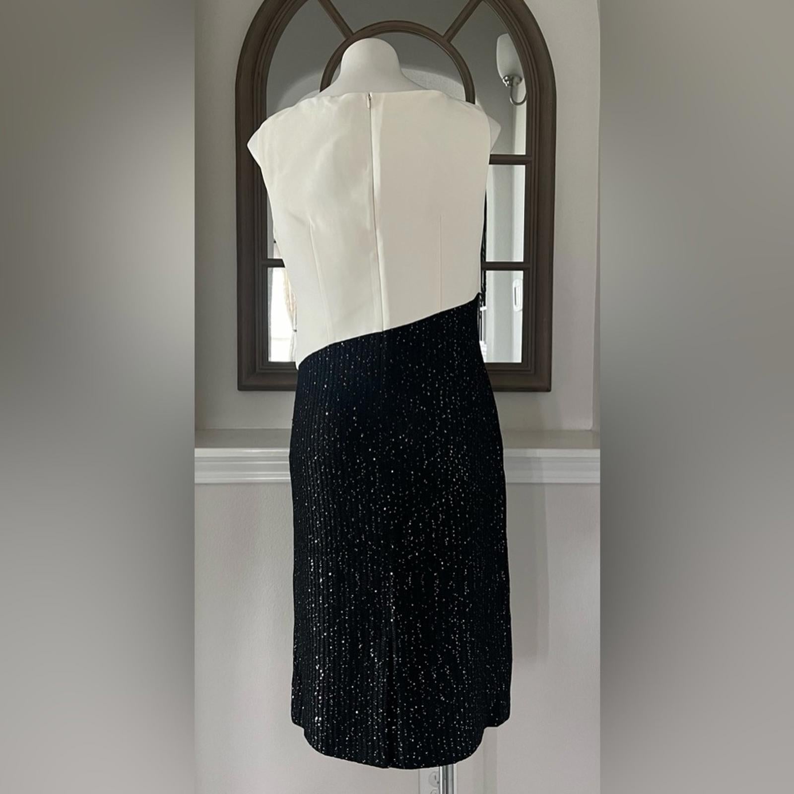 St. John Colorblock Tuxedo Bodice Dress w/Sequin Ribbed Knit, Size 10 NWT $1395