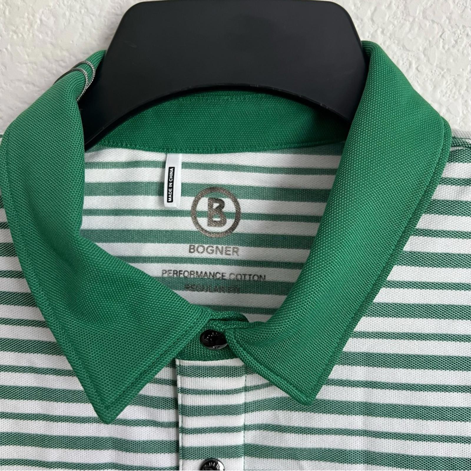 Bogner Timo Striped Polo Shirt in Green & White, NWT, Size M