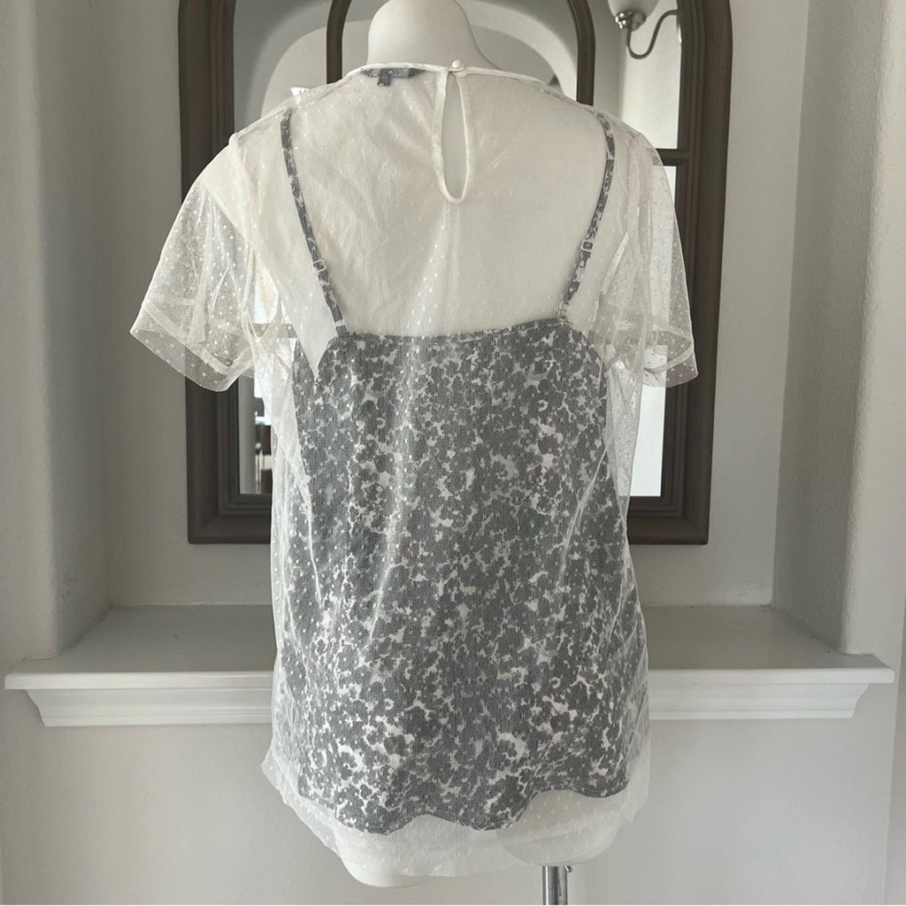 Next 2-Piece PeterPan Embelished Collar Mesh Blouse & Camisole Size UK 18, US 14