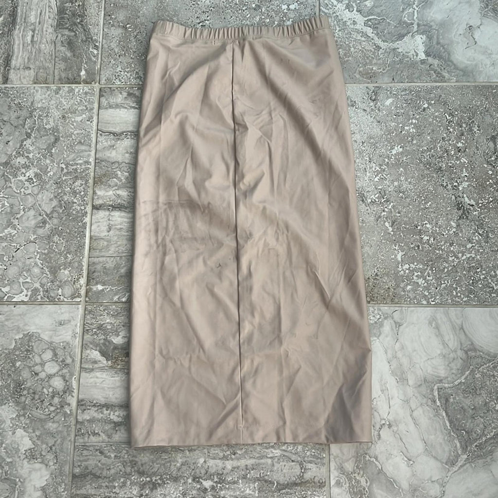 Enza Costa Leather Midi Pull On Wrap Skirt, Putty/Beige Size 2 New w/Tag