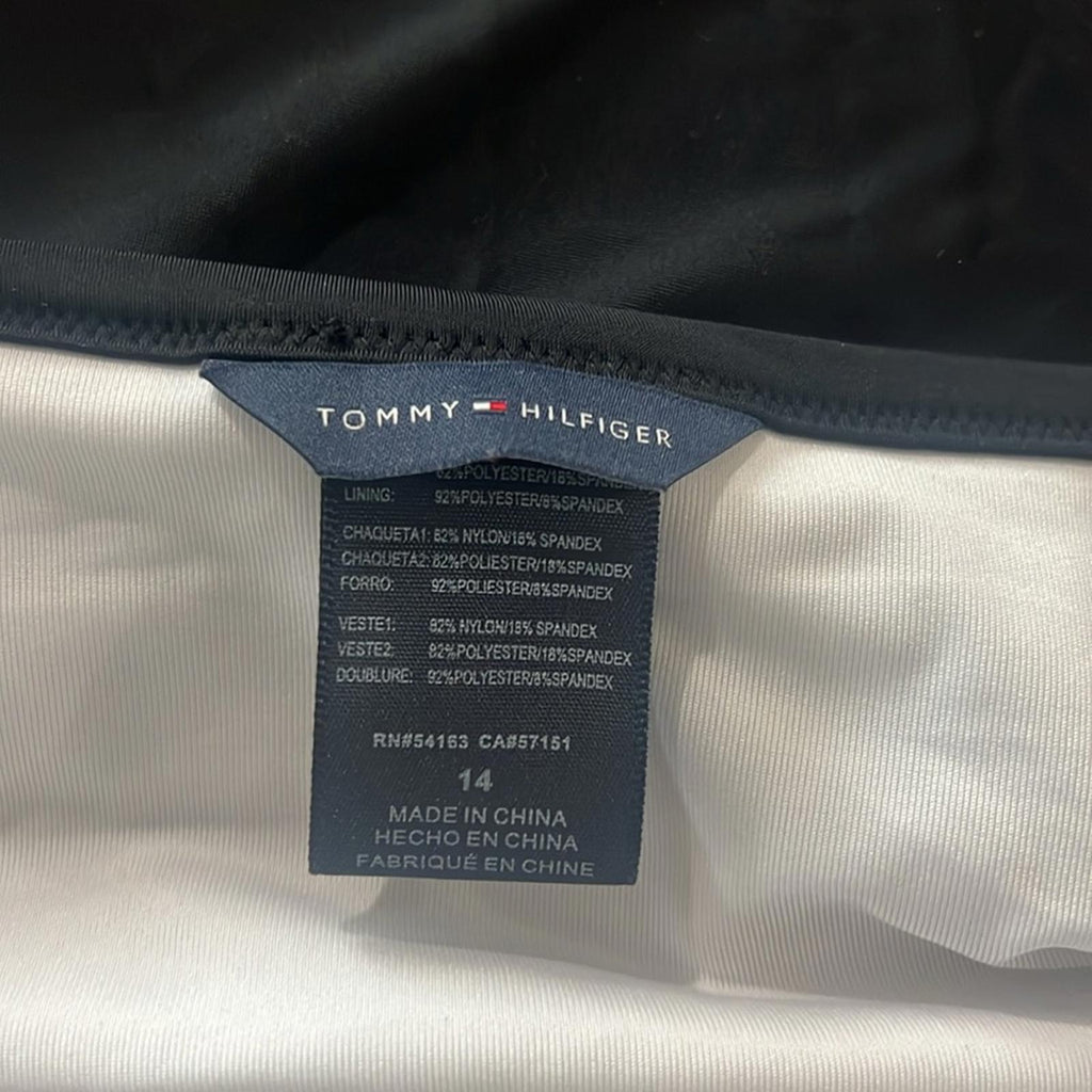 Tommy Hilfiger Colorblock Tie Front One Piece Swimsuit Black/White Size 14 NWT