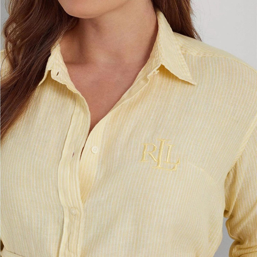 Lauren Ralph Lauren Linen Belted Tunic Blouse in Yellow, Plus Size 2X NEW