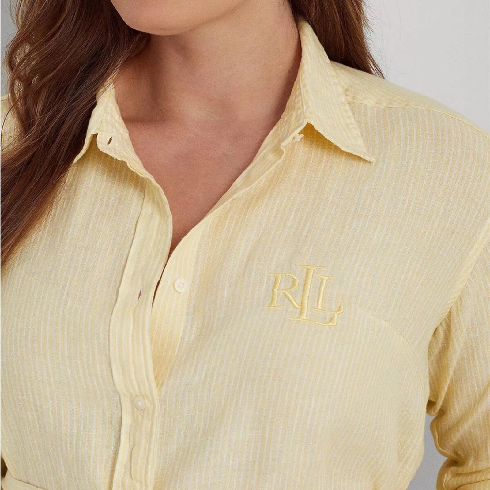 Lauren Ralph Lauren Linen Belted Tunic Blouse in Yellow, Plus Size 2X NEW