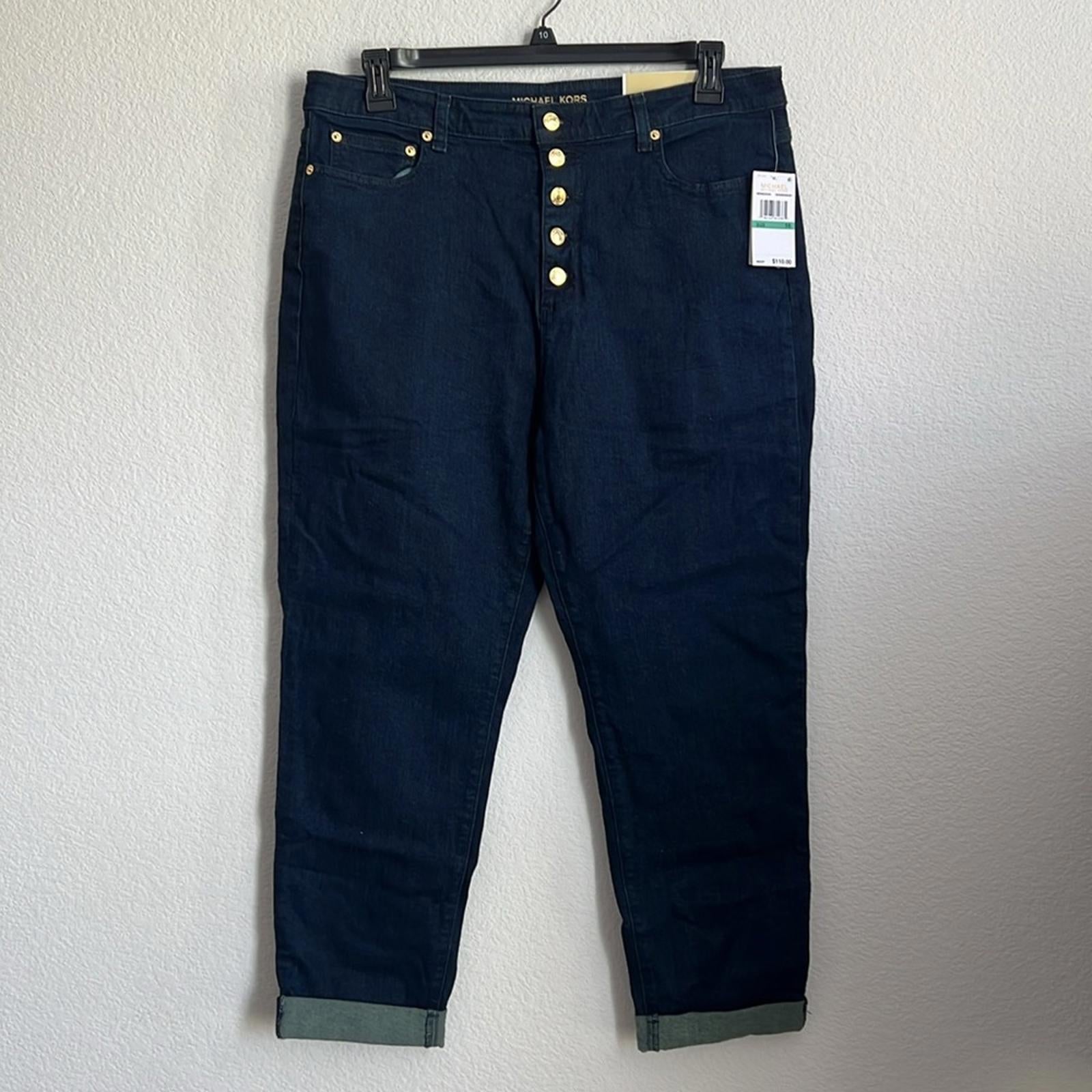 Michael Kors Selma High-Rise Cropped Skinny Jeans Dark Rinse Wash, NWT, Size 16