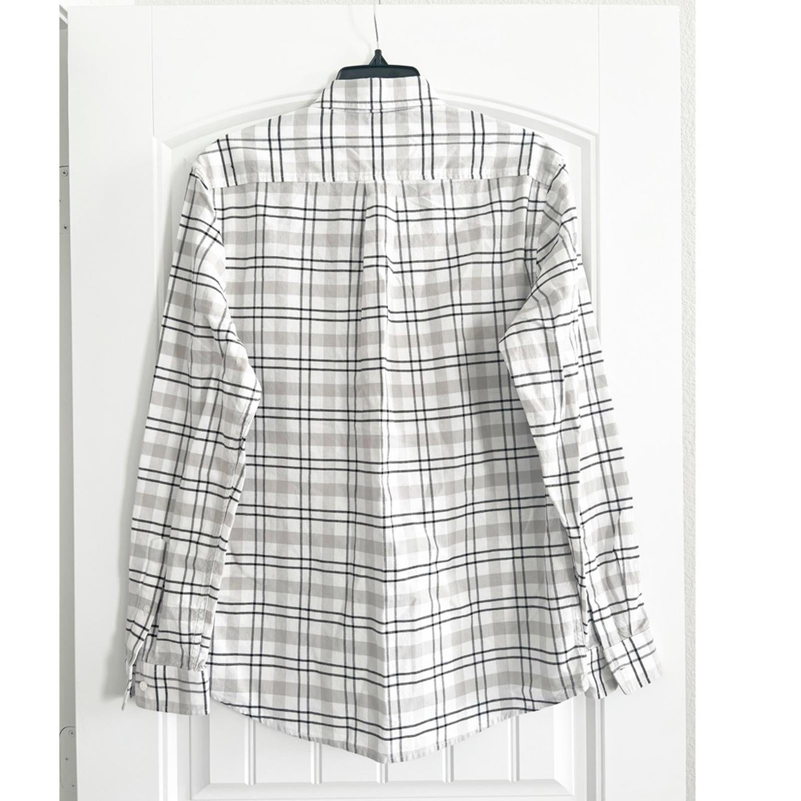 Baldwin Kansas City Cotton Plaid Button Up Shirt, White Grey NWT Retail $195