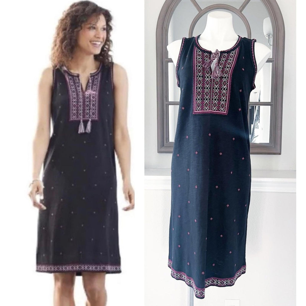 NEW J.Jill Embroidered Sleeveless Knit Dress, Black Size S Retail $129
