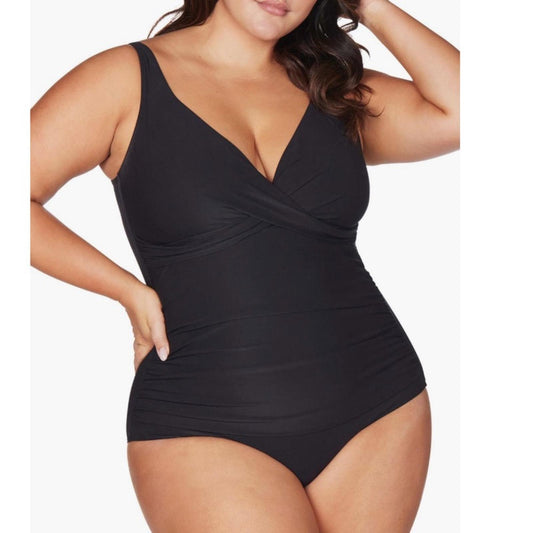 Artesands Hues Delacroix Cross Front One Piece Swimsuit, Black Size 16 New w/Tag