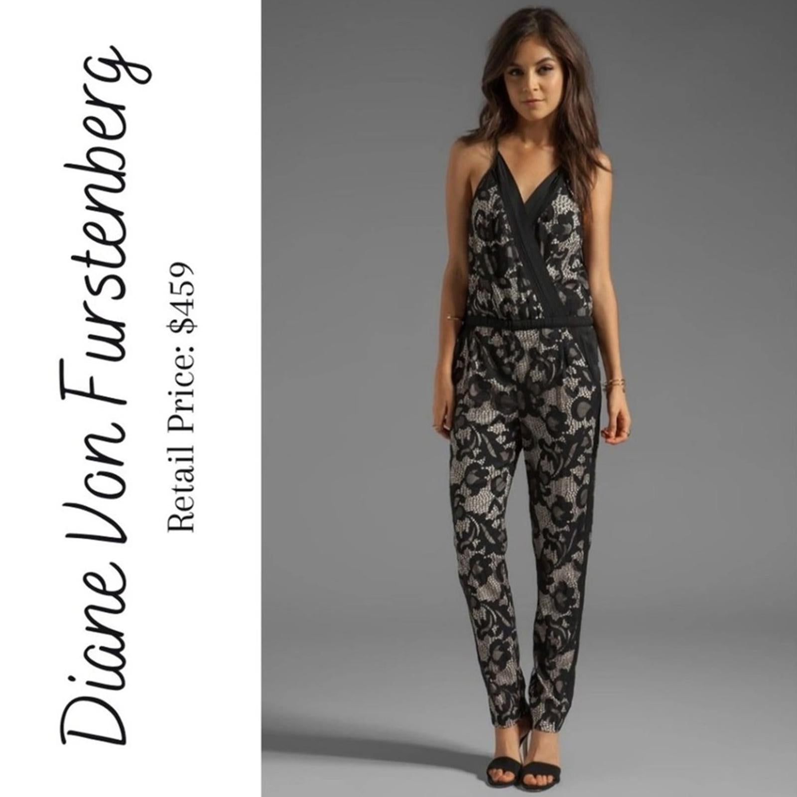 Diane von Furstenberg Shany Lace Jumpsuit, Nougat/Black Size 0 EXCELLENT! $459