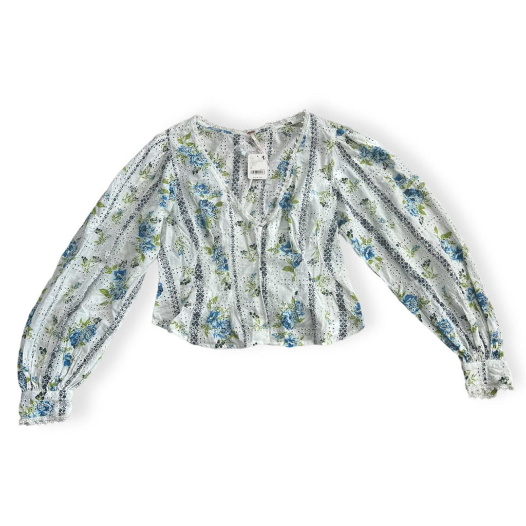 NWT Free People Blossom Cotton Eyelet Cropped Shirt Size M New w/Tag Retail $128