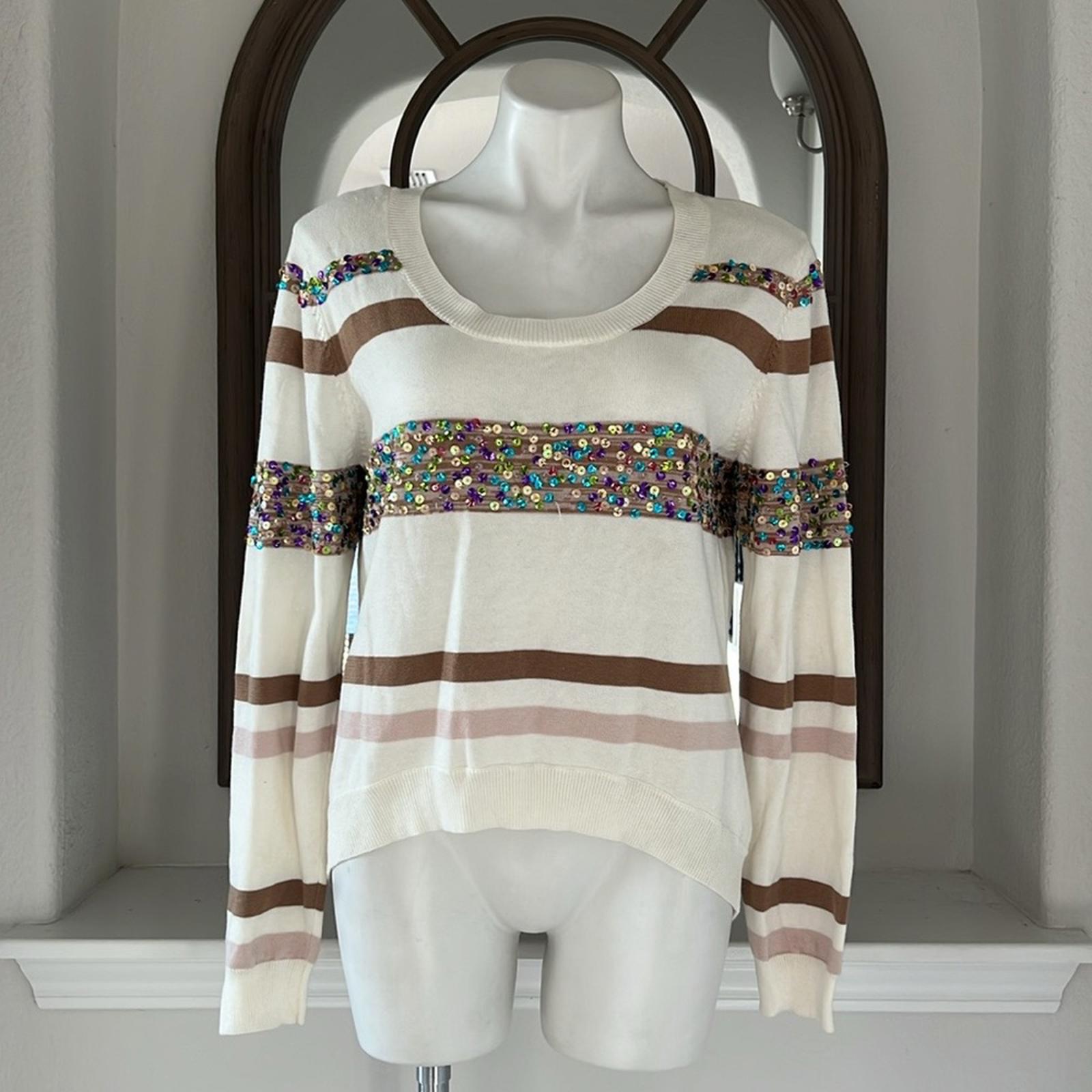 Willi Smith Hi-Low Crewneck Striped Sweater w/Sequin Detail Size L EXCELLENT!