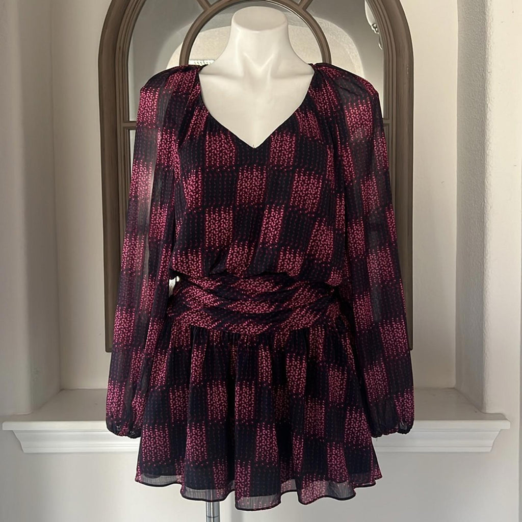 NEW Ramy Brook Jaylah Abstract Blouson Mini Dress in Boysenberry Size S $465