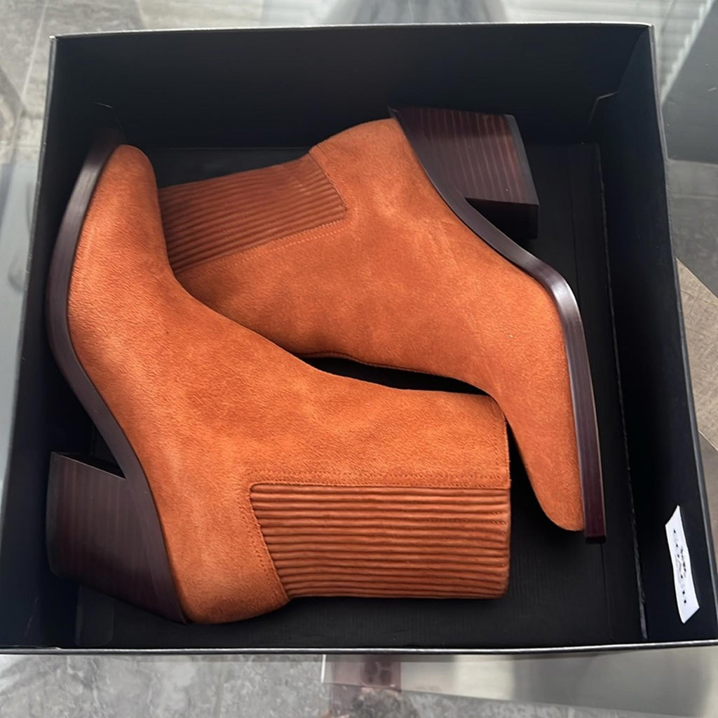 COACH Prestyn Ankle Booties in Burnished Amber, Leather Suede Boots NEW in Box