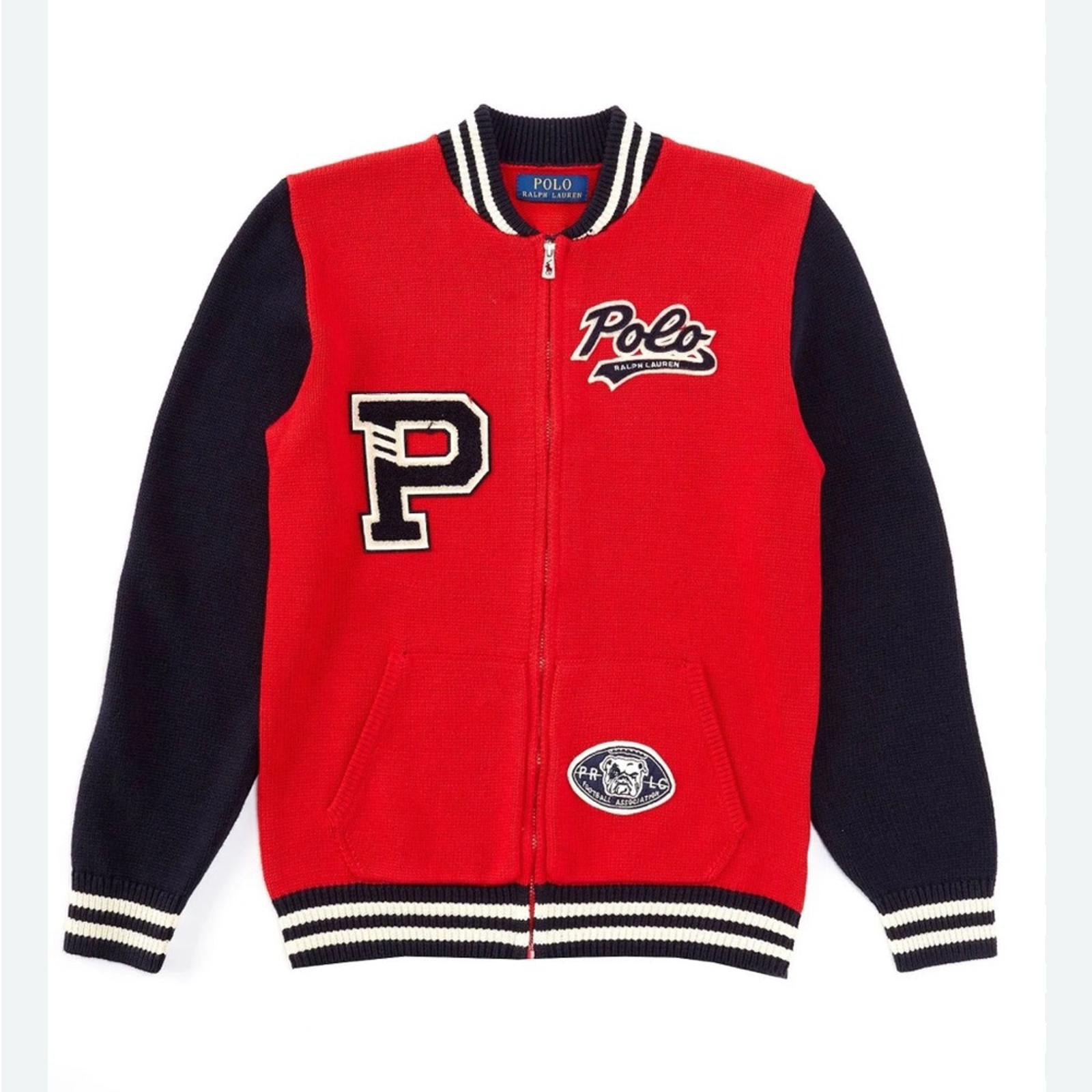 Polo Ralph Lauren Cotton Full-Zip Letterman Sweater Jacket Size L (14/16) NWT