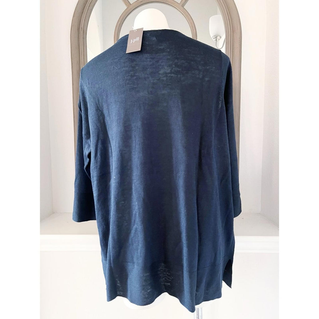J.Jill Navy Linen Blend Knit Lightweight Sweater, Size 1X New w/Tag Retail $79