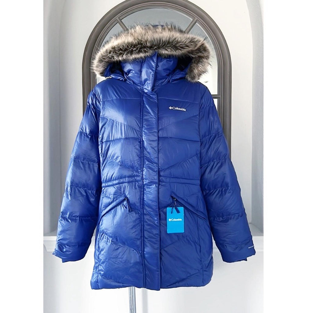 Columbia Peak to Park II Hooded Faux-Fur-Trim Jacket, Blue Size 1X New w/Tag