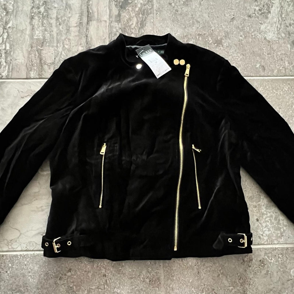 Lauren Ralph Lauren Stretch-Velvet Moto Jacket Cotton, Size 16 NEW Retail $295
