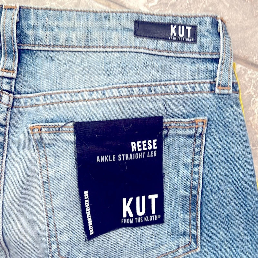 KUT from the Kloth Reese Yellow Stripe Ankle Straight Leg Jeans Size 0 New w/Tag