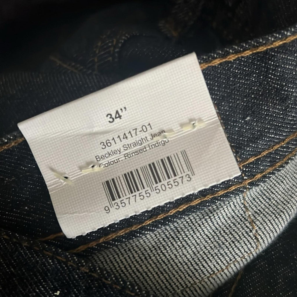 NWT Cotton On Beckley Straight Leg Jeans, Rinsed Indigo, Size 34 New w/Tag
