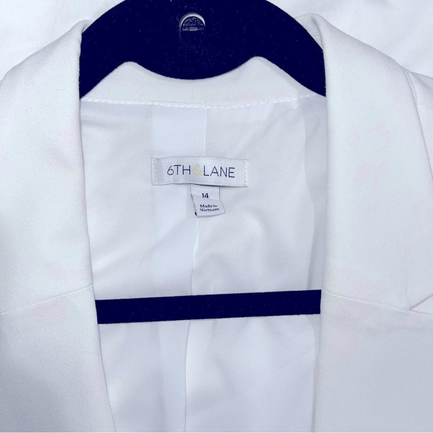 6th & Lane Asymmetric Hem Open Front Blazer in White, NEW, Size 14