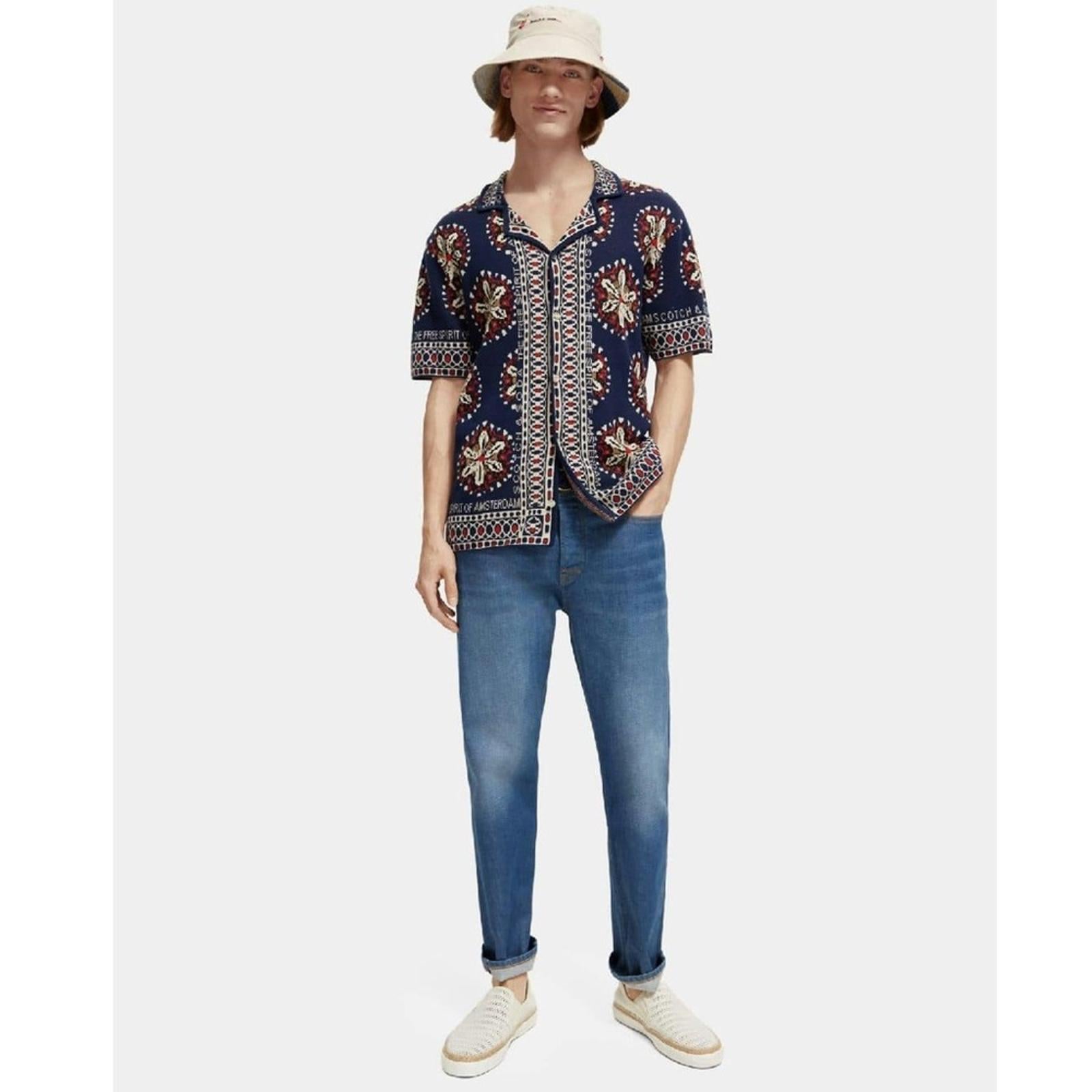 Scotch & Soda Jacquard Short-Sleeve Camp Shirt Textured Pattern Size L New w/Tag