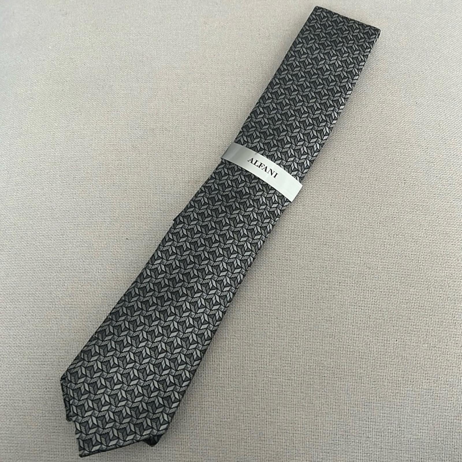 ALFANI Coen Geo Neck Tie in Charcoal, New with Tag