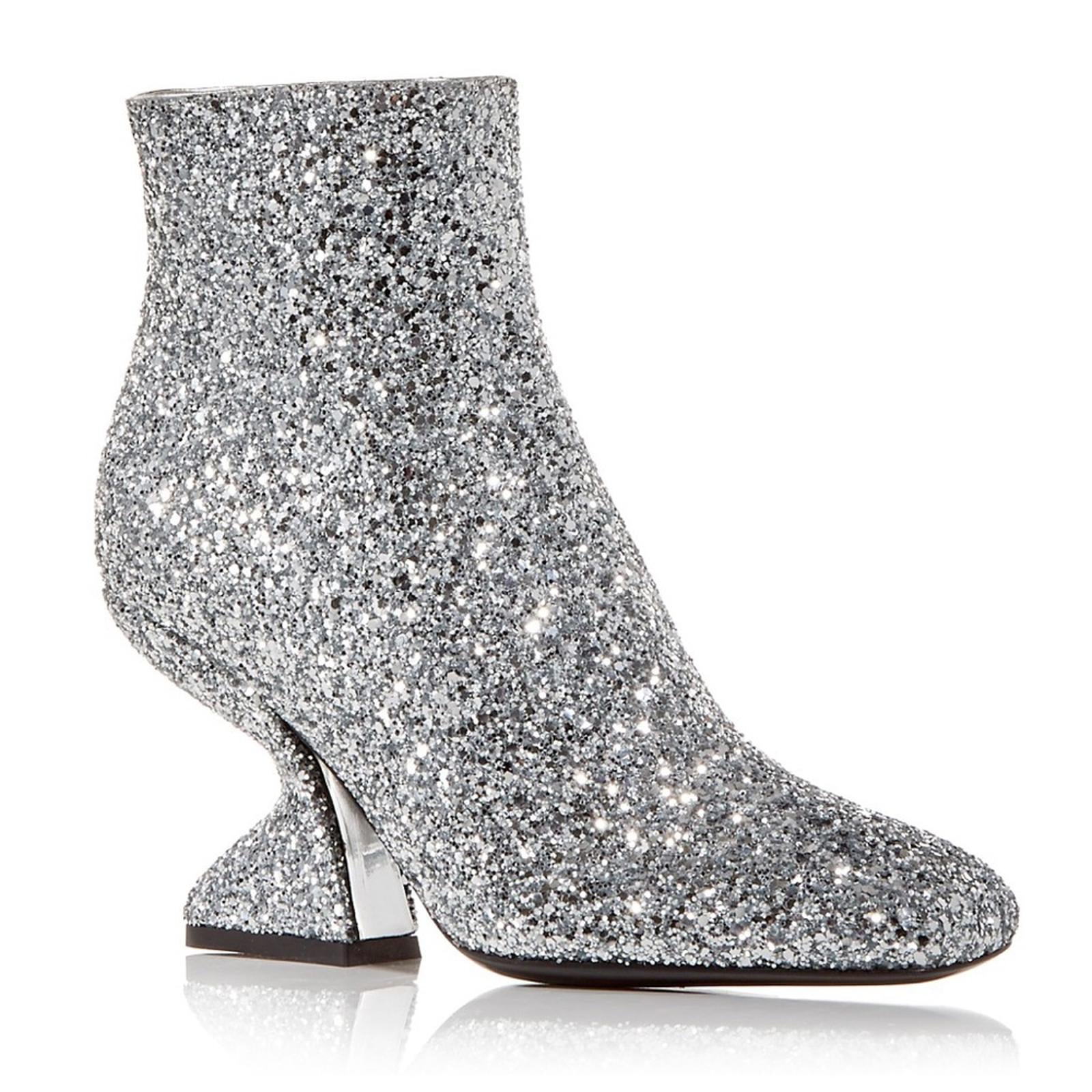 Salvatore Ferragamo Glitter Sculptural-Heel Zip Booties Size 10 New in Box $1295