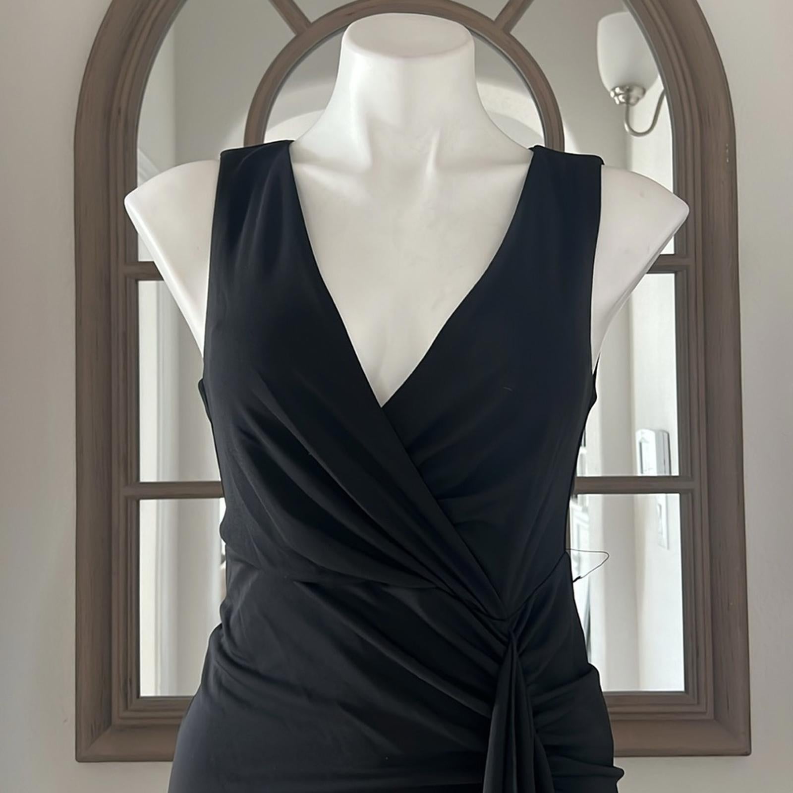 Donna Karan New York Social Occasion V-Neck Ruched Gown in Black Size 6 NWT $495