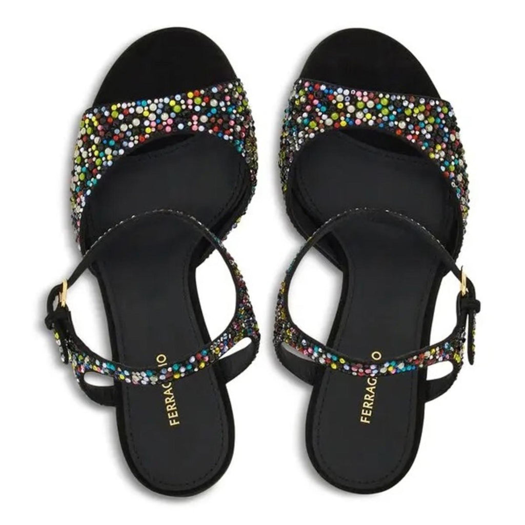 Ferragamo Nikla 85 Embellished High Heel Sandals in Black, NEW, Size 6 $1,350