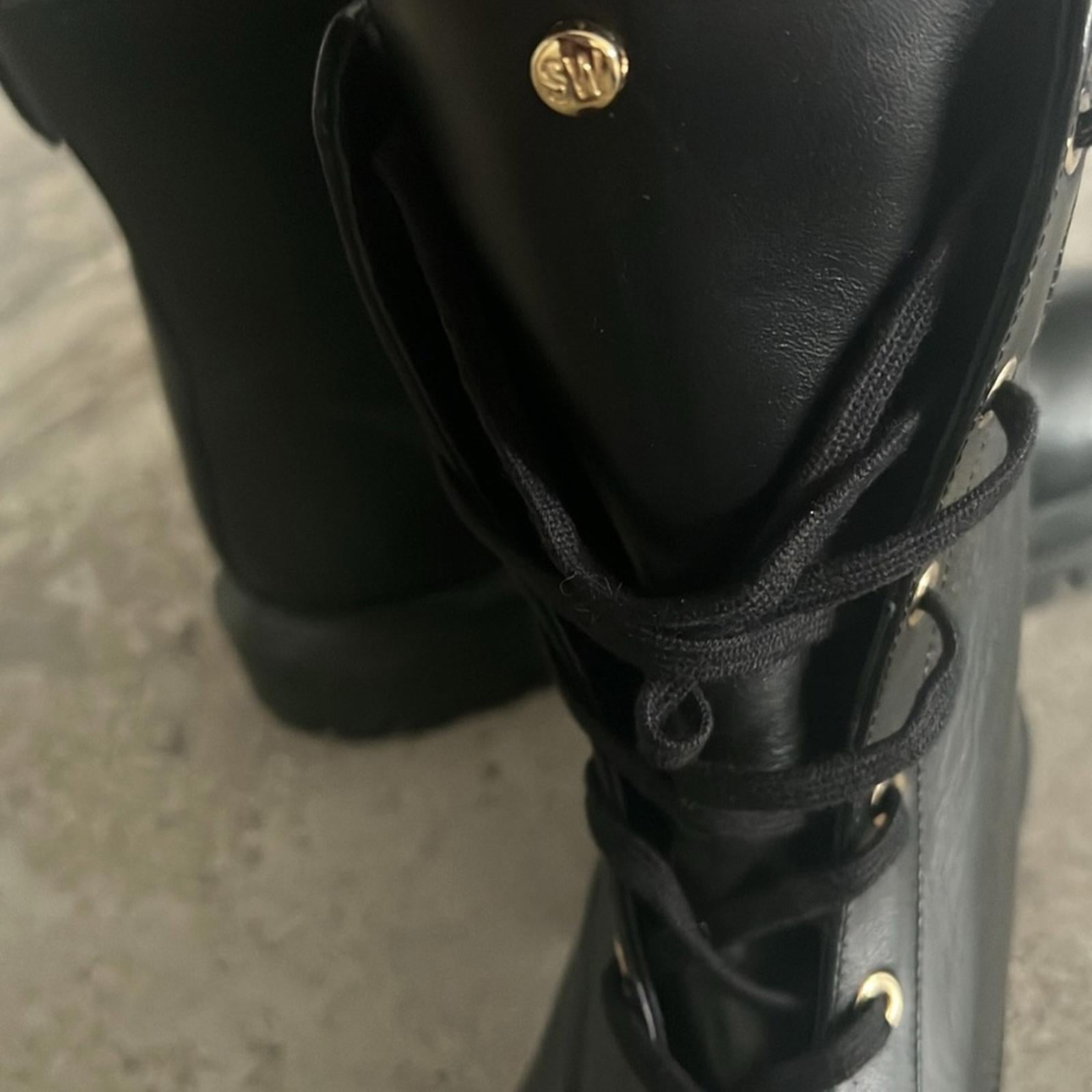 Stuart Weitzman Ultra Lug Sole Buckle Combat Boots in Black, US 10/EU 40.5 NWT